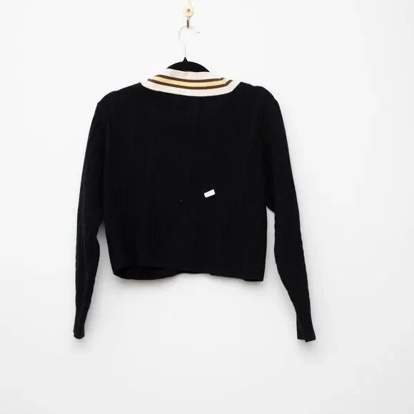 Sandro Alizia Navy V-Neck Black Knit Wool Sweater - Picture 5 of 10